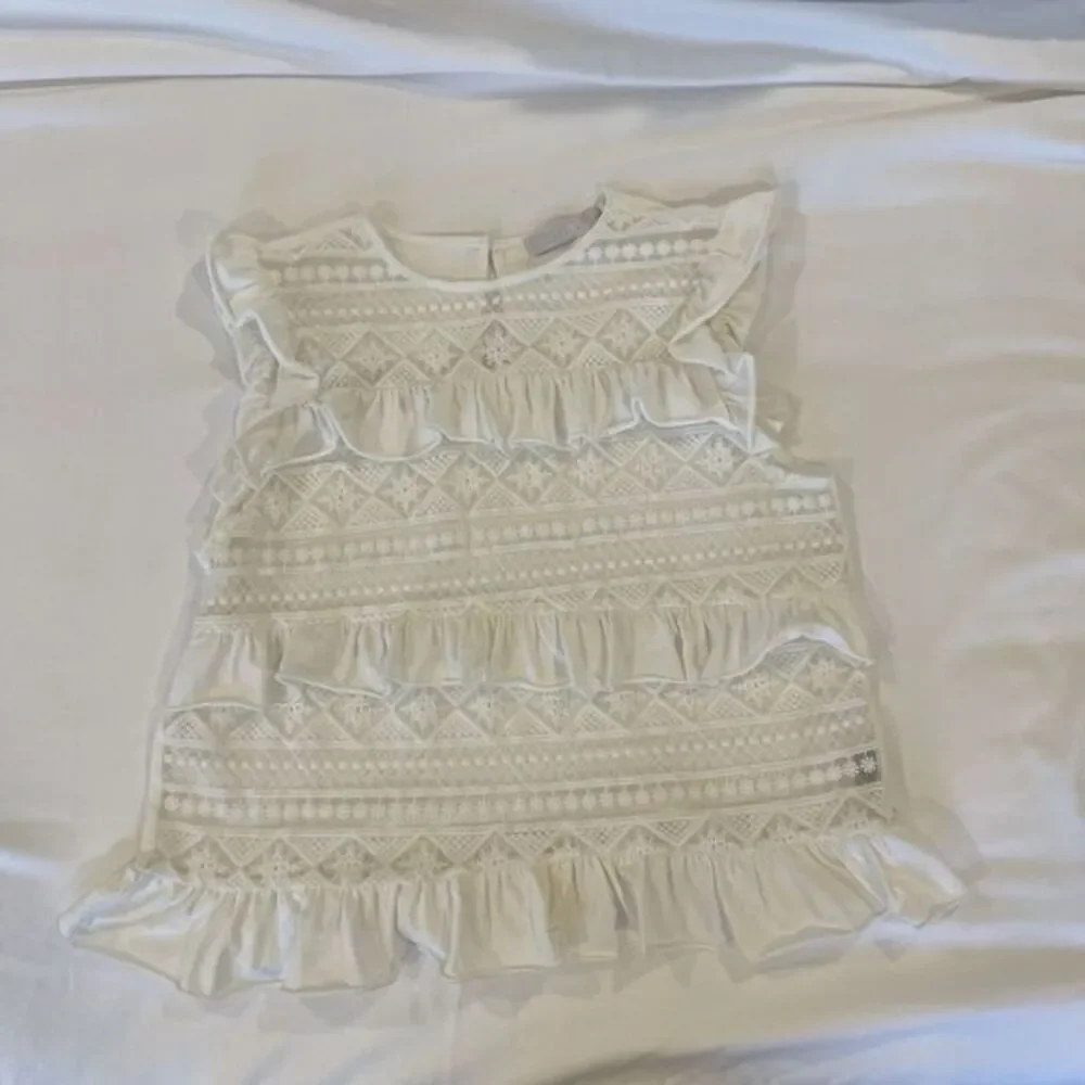 At Piece Large BOHO Summer Tank Off White‎ Sleeveless Eyelet And Lace